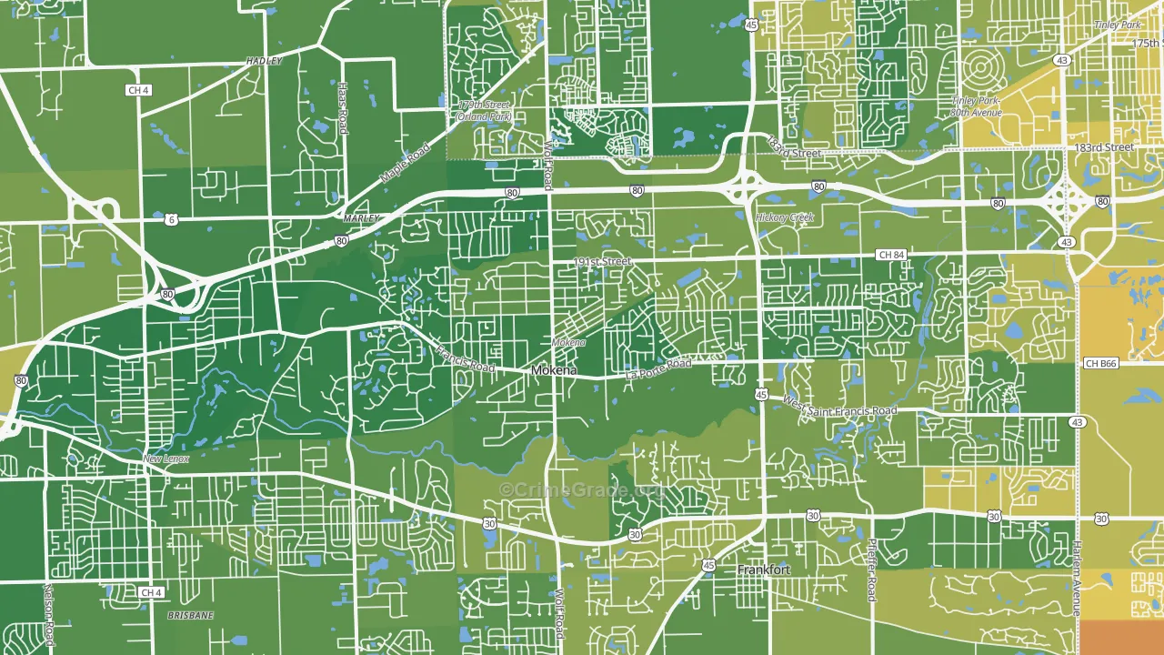 Mokena, IL Map of Murder Rates