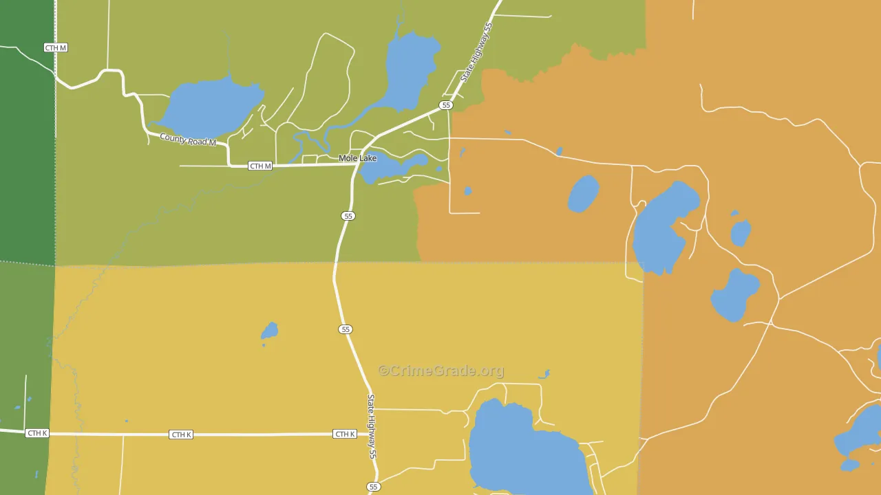 Mole Lake, WI Map of Murder Rates