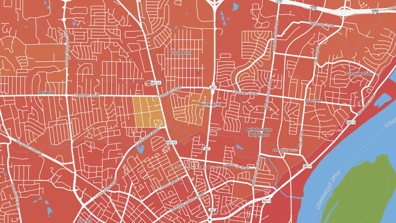 Moline Acres, MO Map of Murder Rates