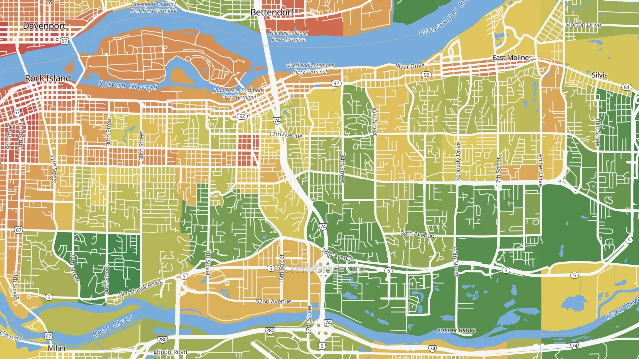 Moline, IL Map of Murder Rates