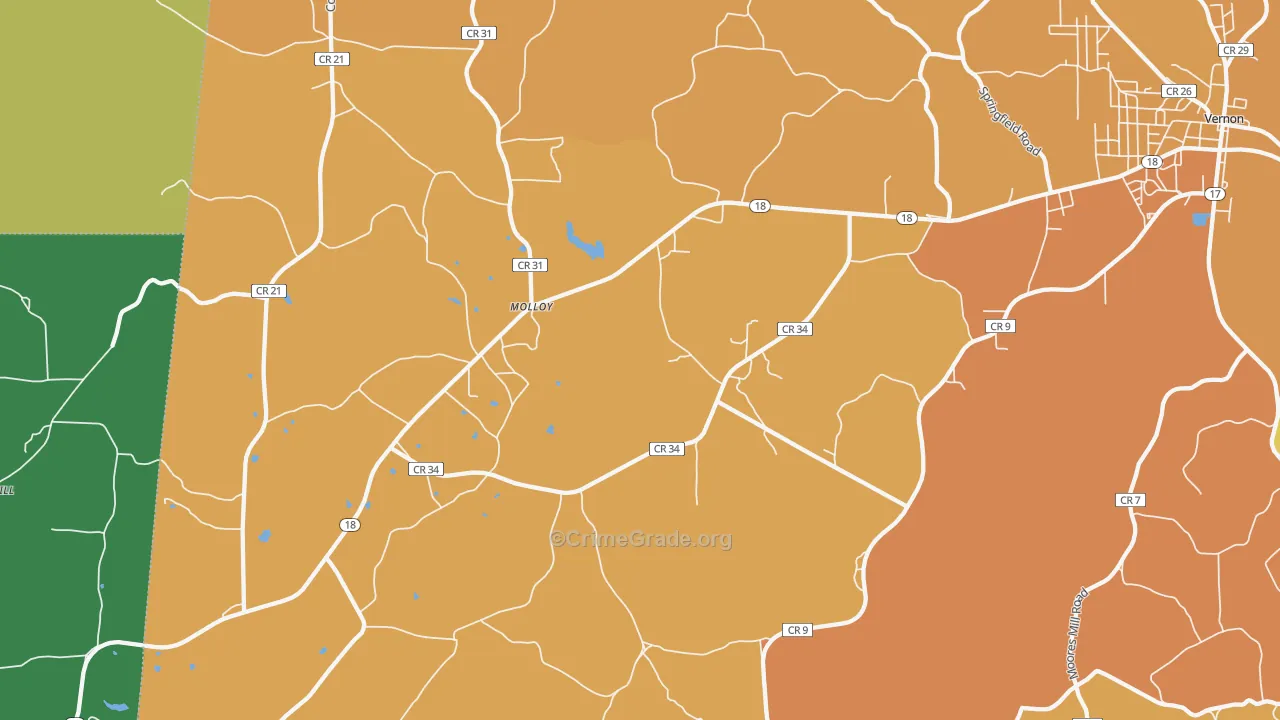 Molloy, AL Map of Murder Rates