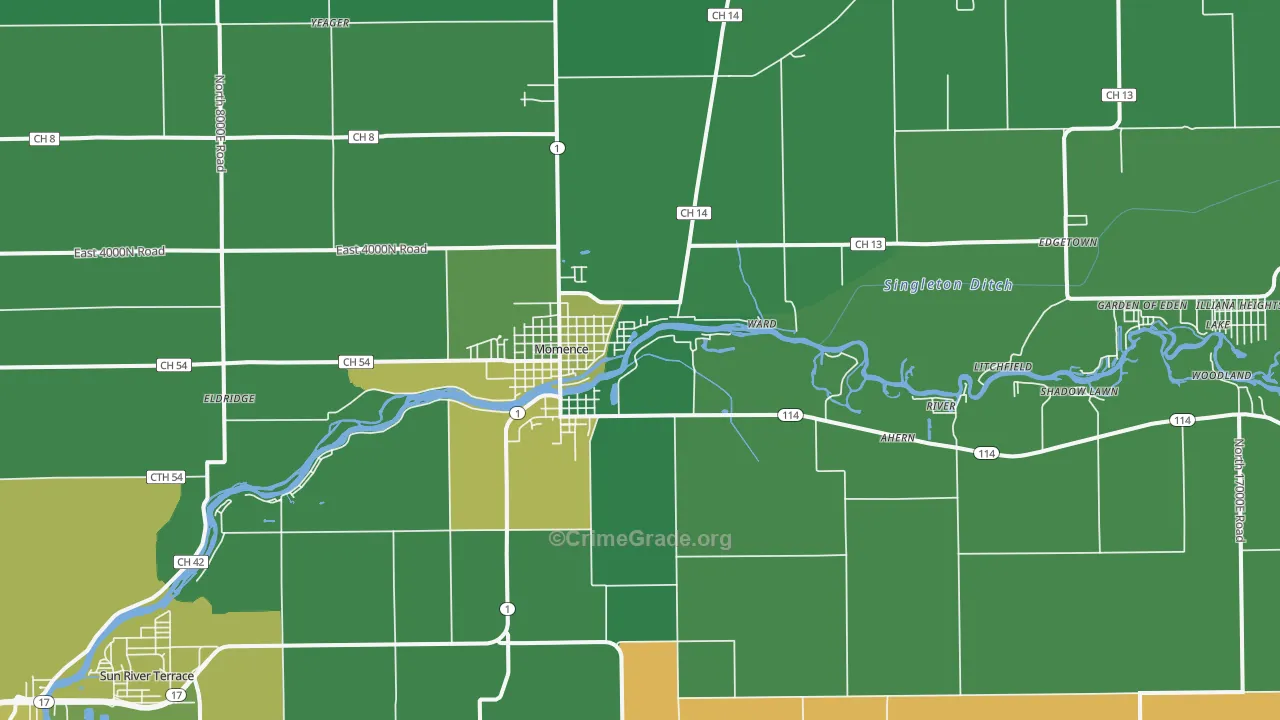 Momence, IL Map of Murder Rates