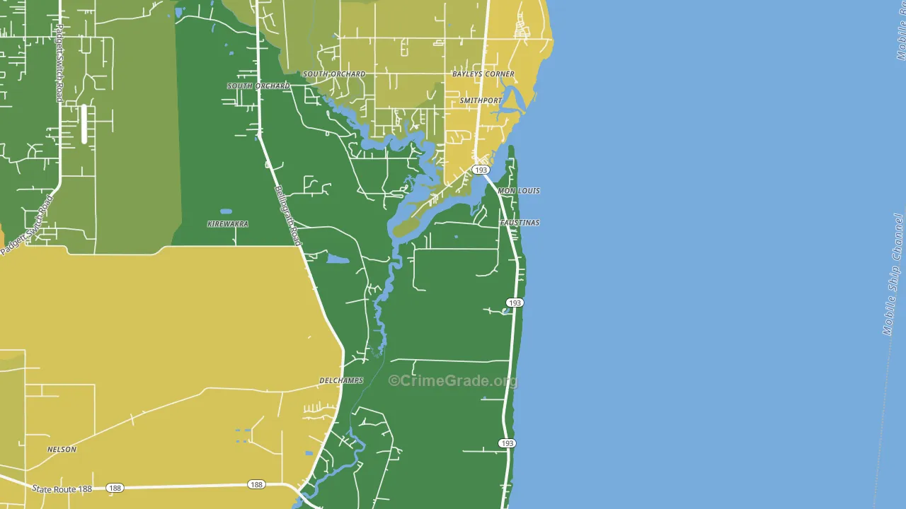 Mon Louis, AL Map of Murder Rates