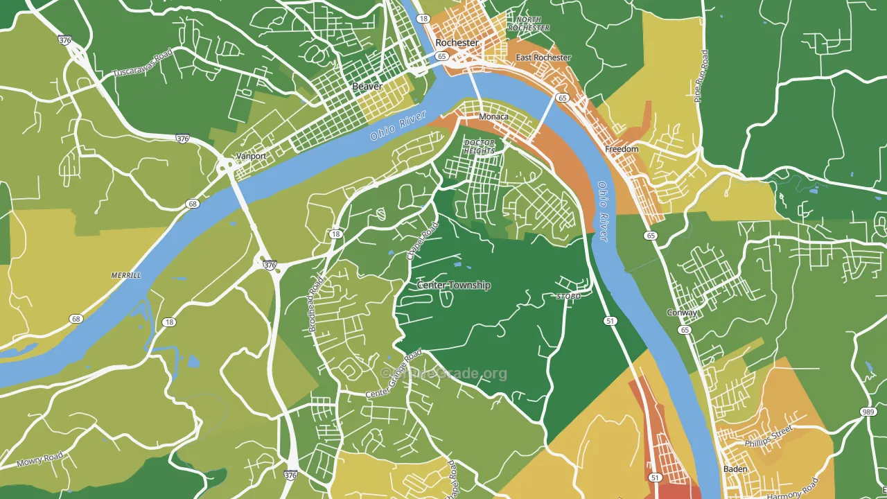 Monaca, PA Map of Murder Rates