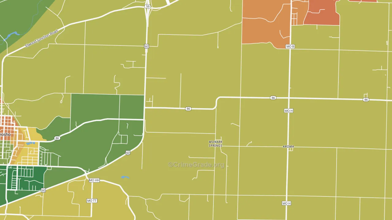 Monark Springs, MO Map of Murder Rates