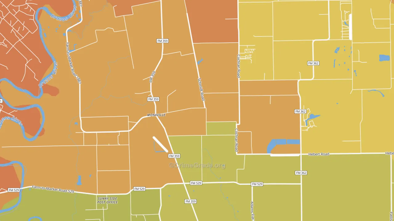 Monaville, TX Map of Murder Rates