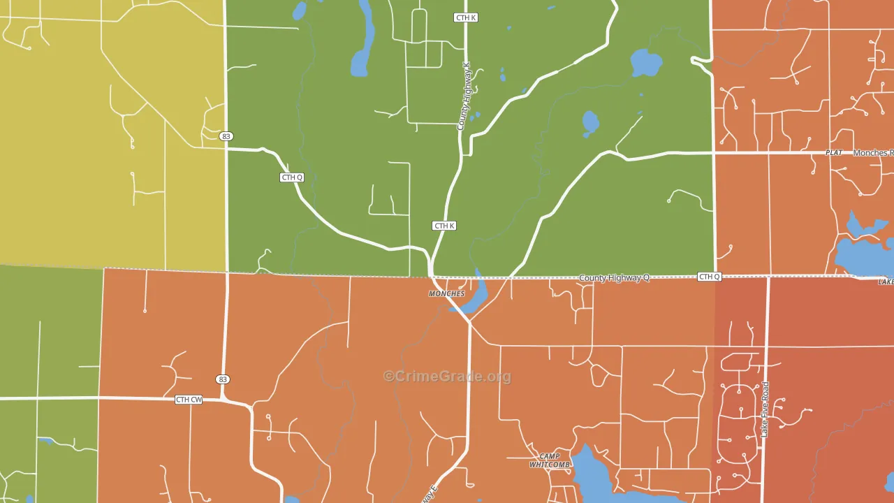 Monches, WI Map of Murder Rates