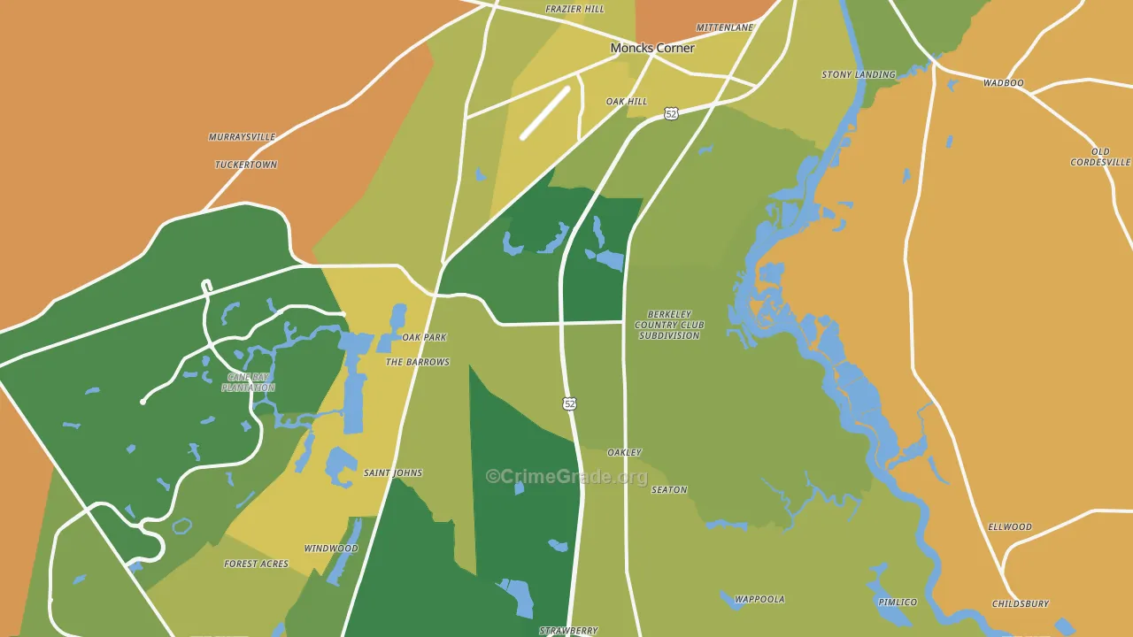 Moncks Corner, SC Map of Murder Rates