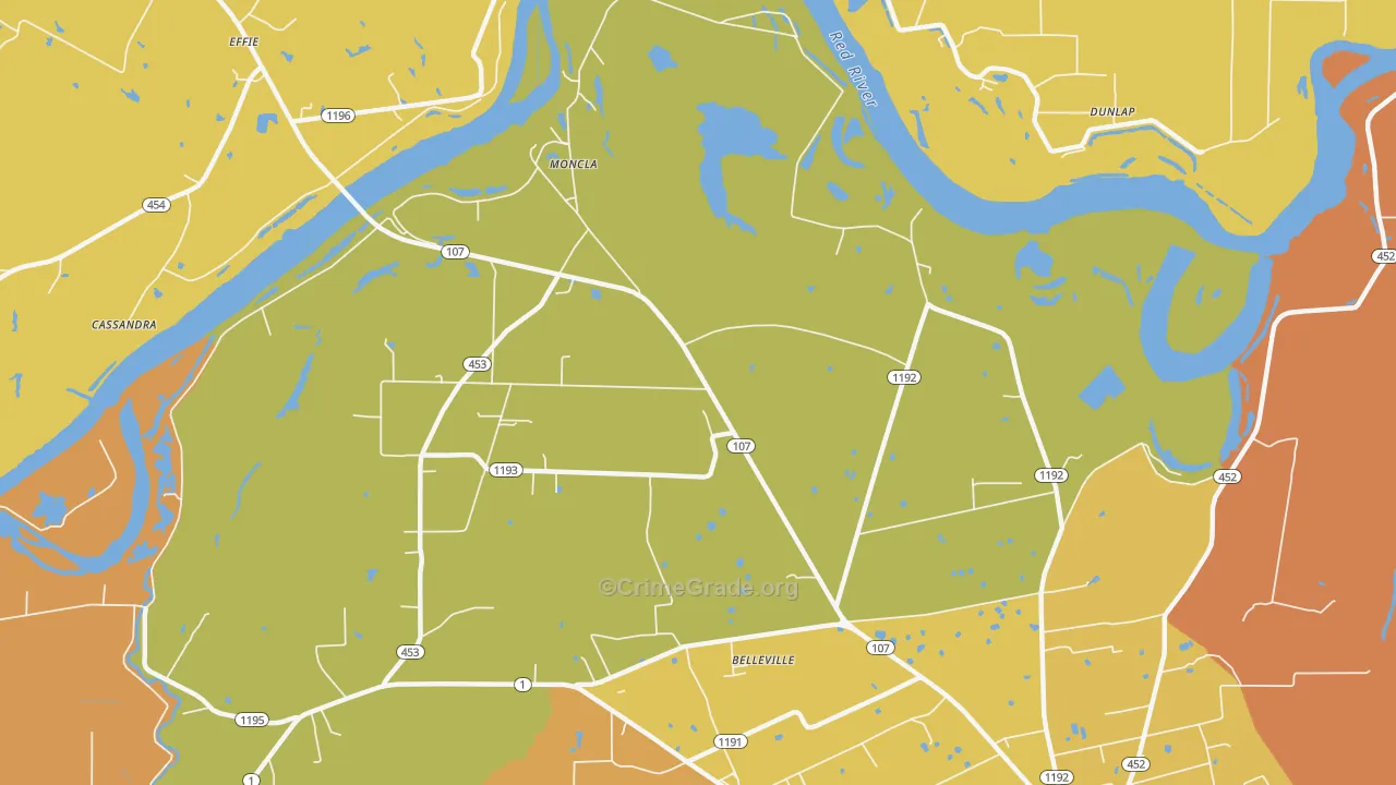 Moncla, LA Map of Murder Rates