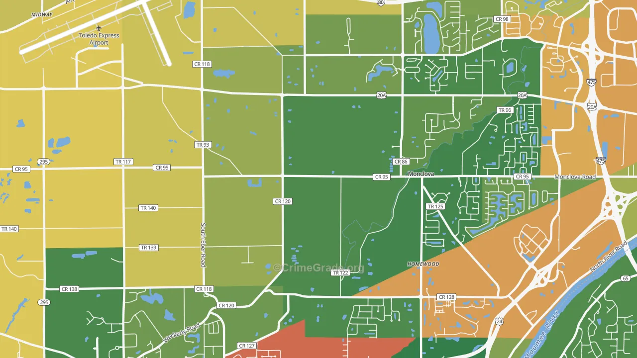 Monclova, OH Map of Murder Rates
