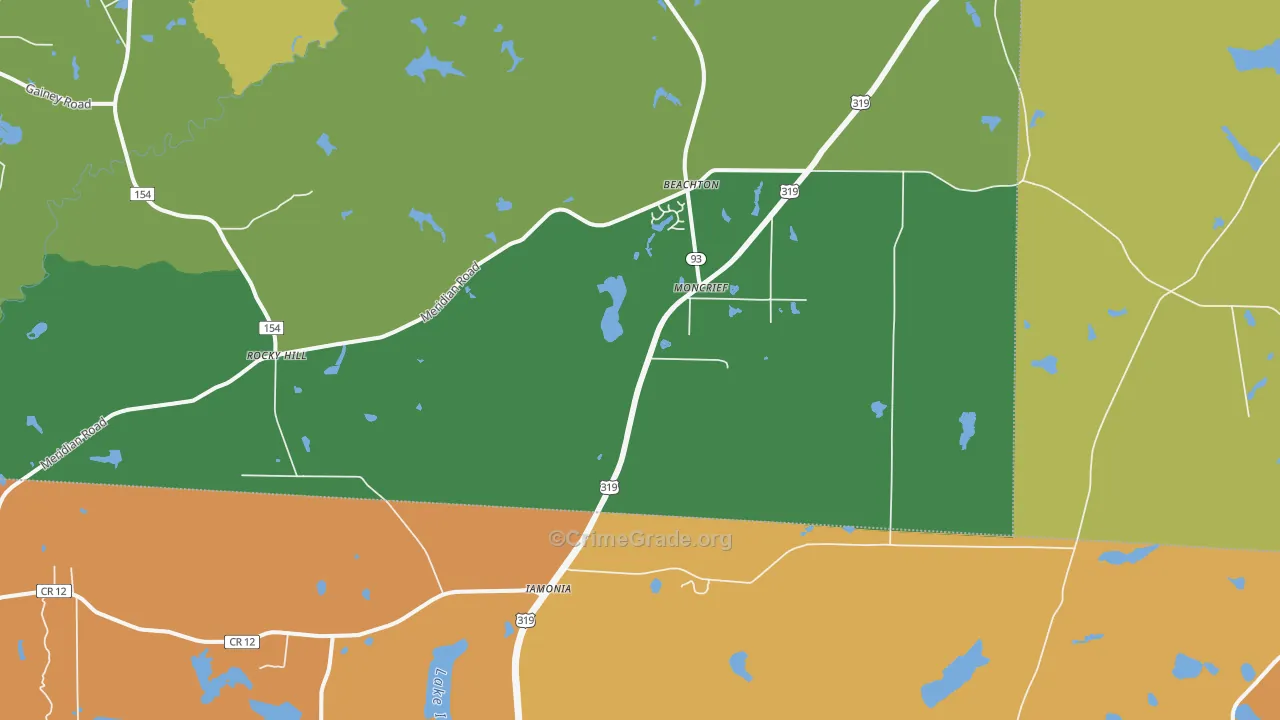 Moncrief, GA Map of Murder Rates