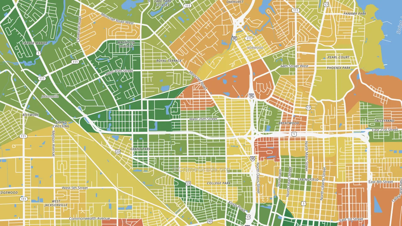 Moncrief Park, Jacksonville, FL Map of Murder Rates