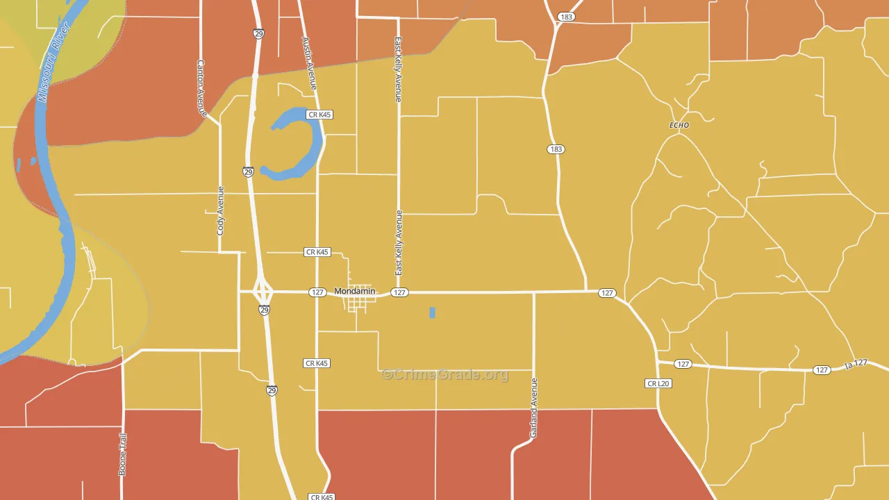 Mondamin, IA Map of Murder Rates