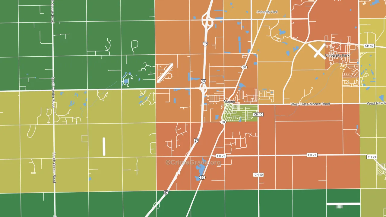 Monee, IL Map of Murder Rates