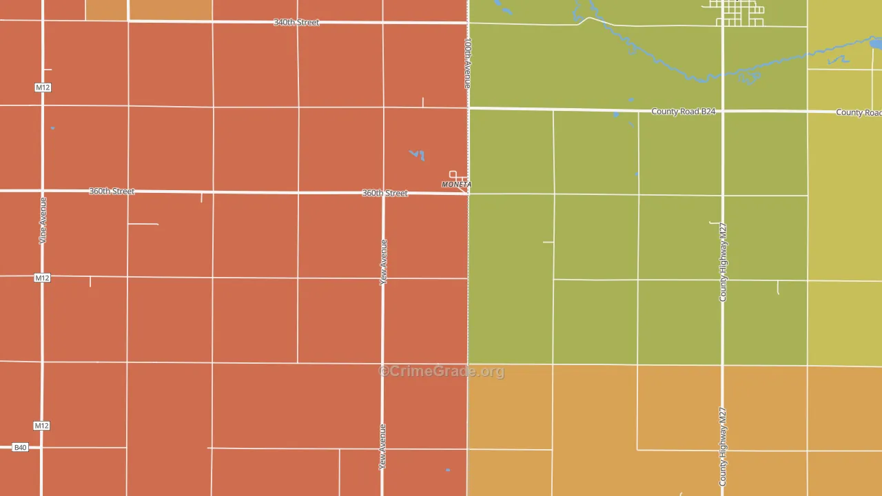 Moneta, IA Map of Murder Rates