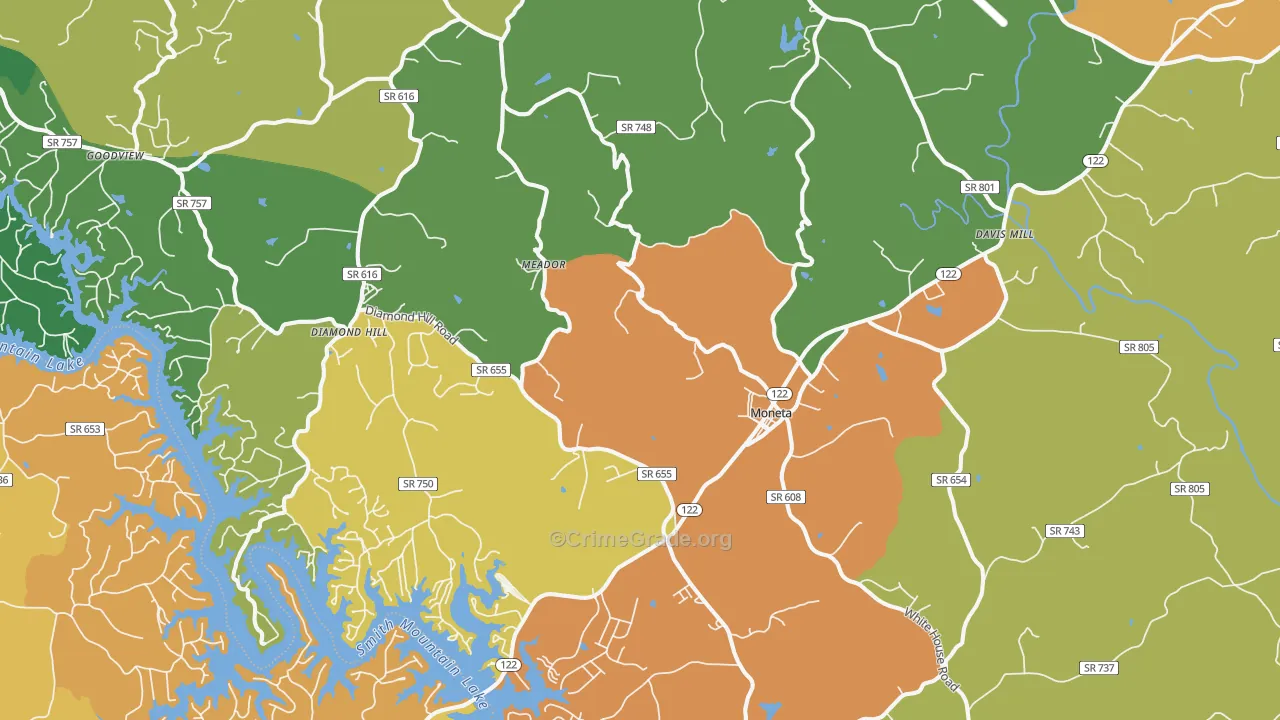 Moneta, VA Map of Murder Rates