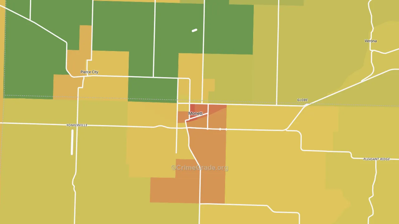 Monett, MO Map of Murder Rates