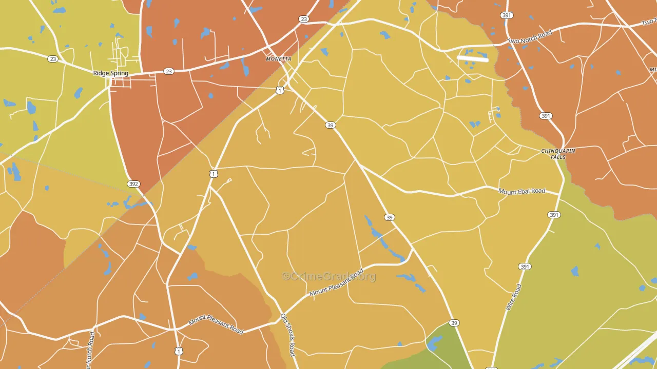 Monetta, SC Map of Murder Rates