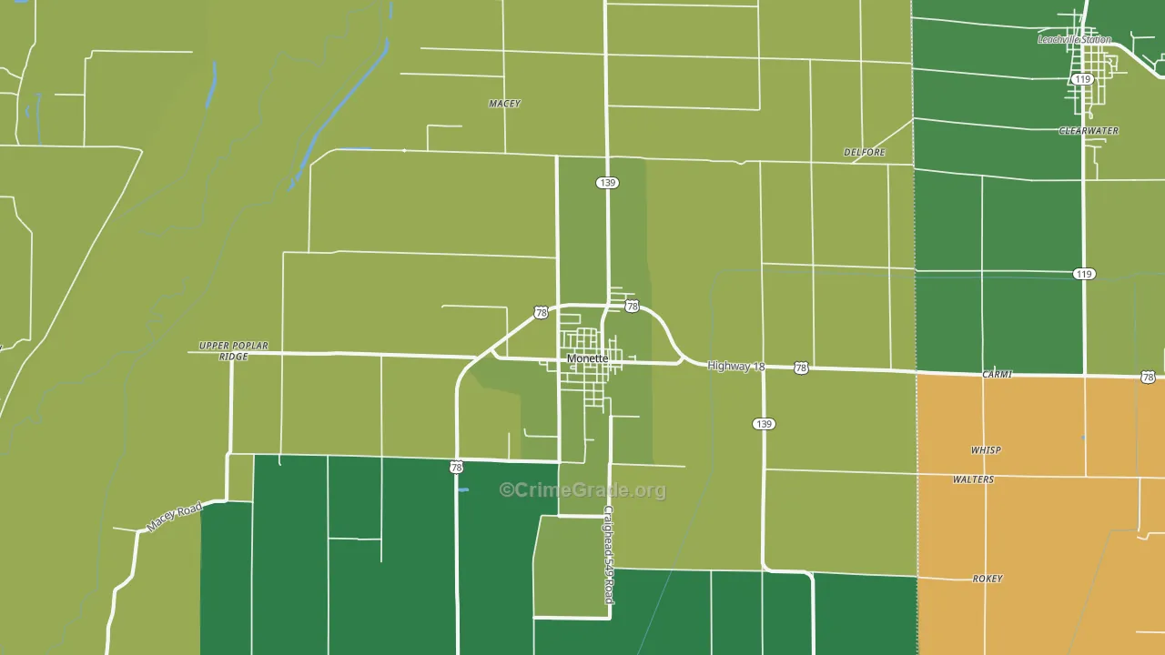 Monette, AR Map of Murder Rates