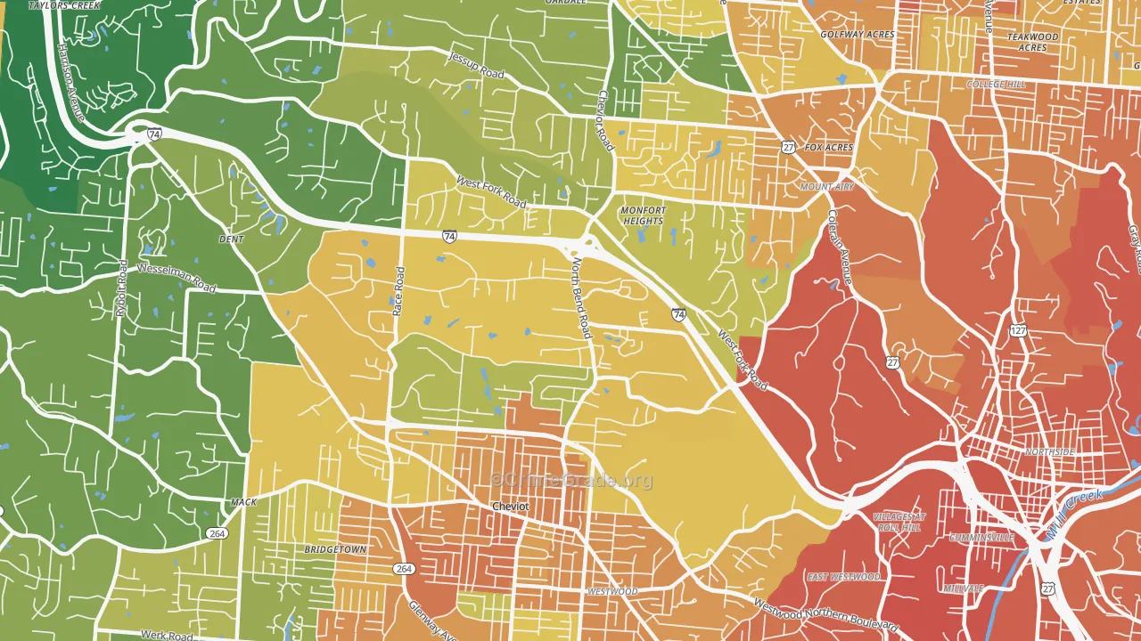 Monfort Heights South, Cincinnati, OH Map of Murder Rates