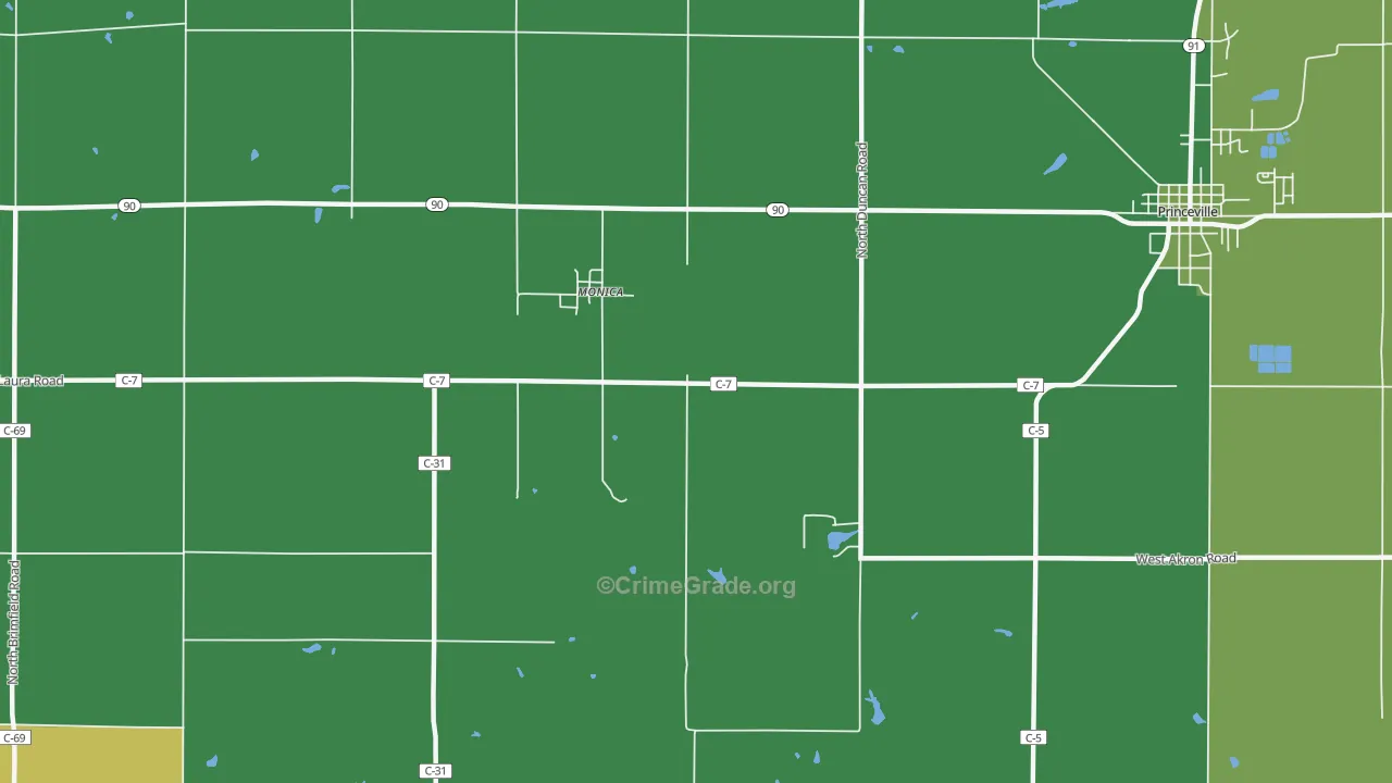 Monica, IL Map of Murder Rates