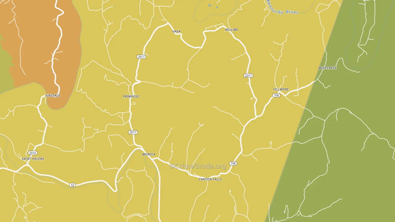 Monica, KY Map of Murder Rates
