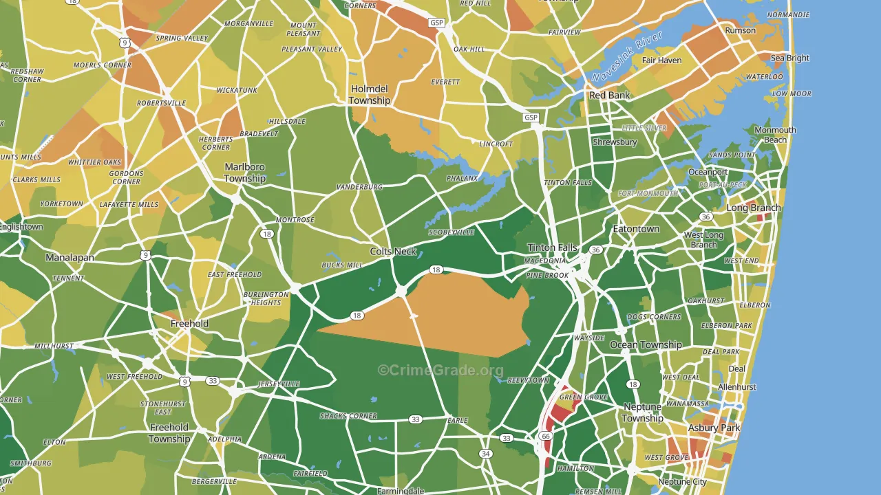 Monmouth County, NJ Map of Murder Rates