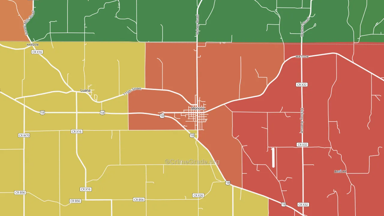 Monona, IA Map of Murder Rates