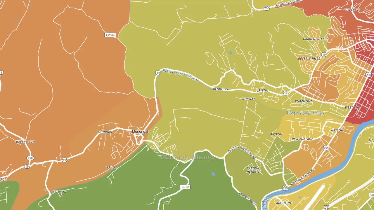 Monongah, WV Map of Murder Rates