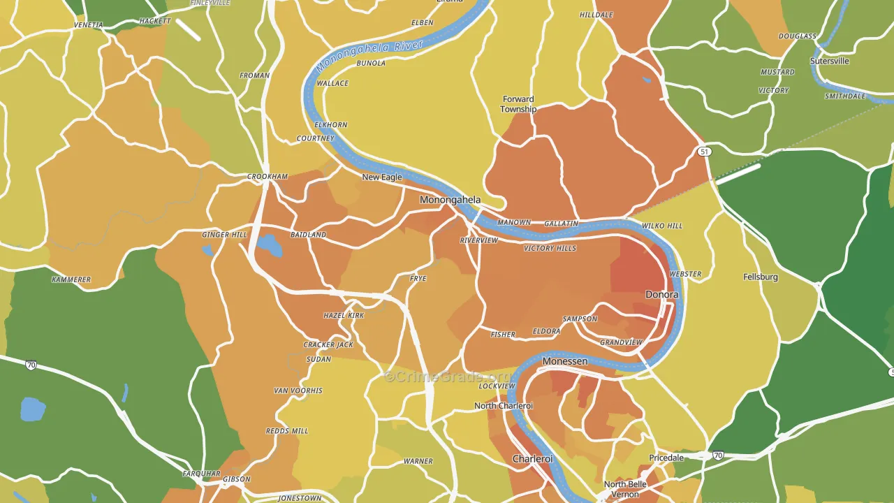 Monongahela, PA Map of Murder Rates