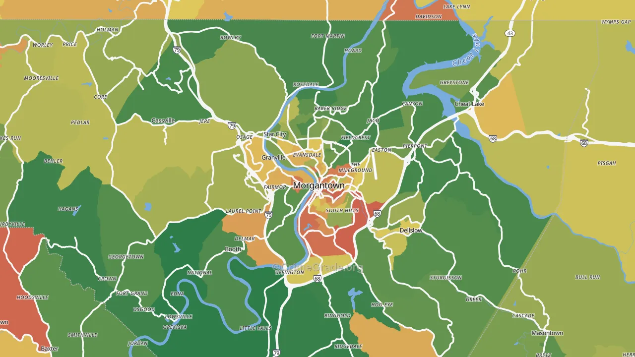 Monongalia County, WV Map of Murder Rates