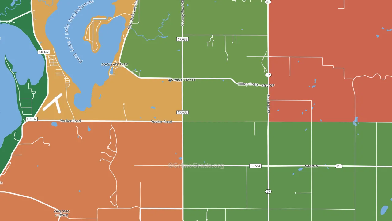 Monroe Center, MI Map of Murder Rates