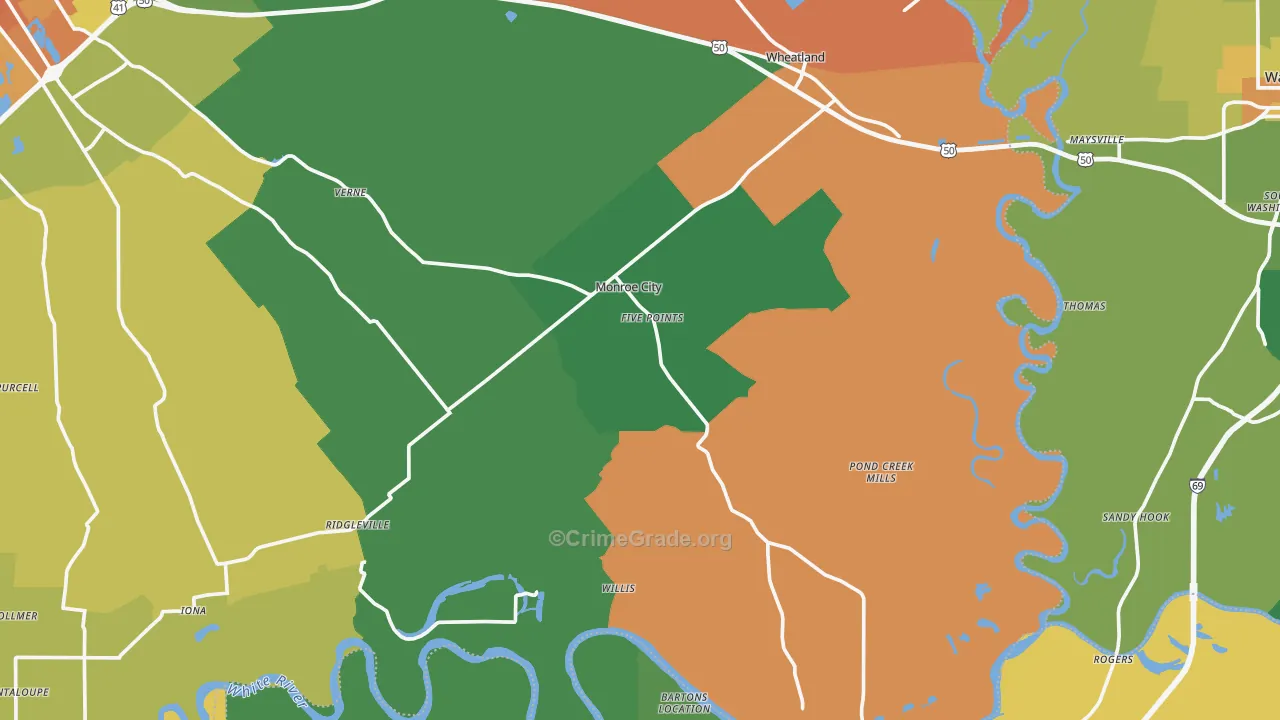 Monroe City, IN Map of Murder Rates
