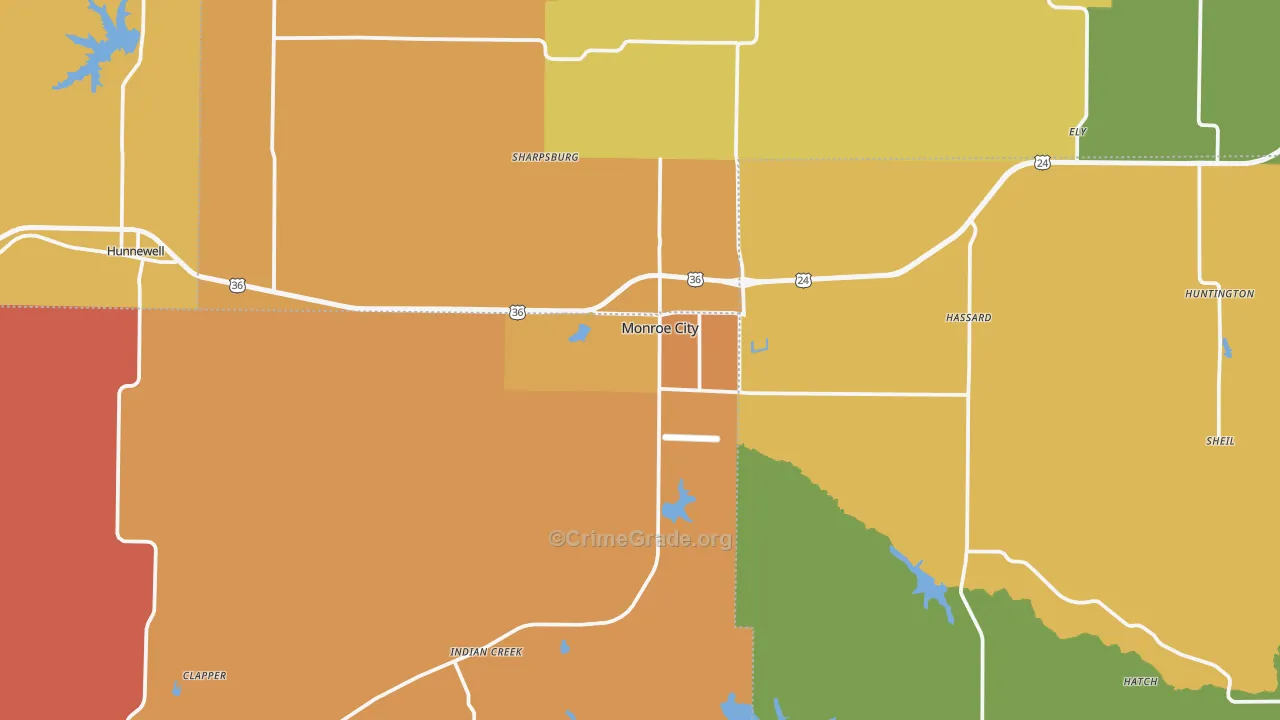 Monroe City, MO Map of Murder Rates