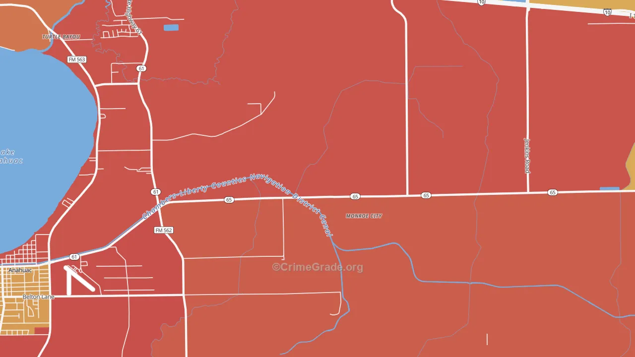 Monroe City, TX Map of Murder Rates