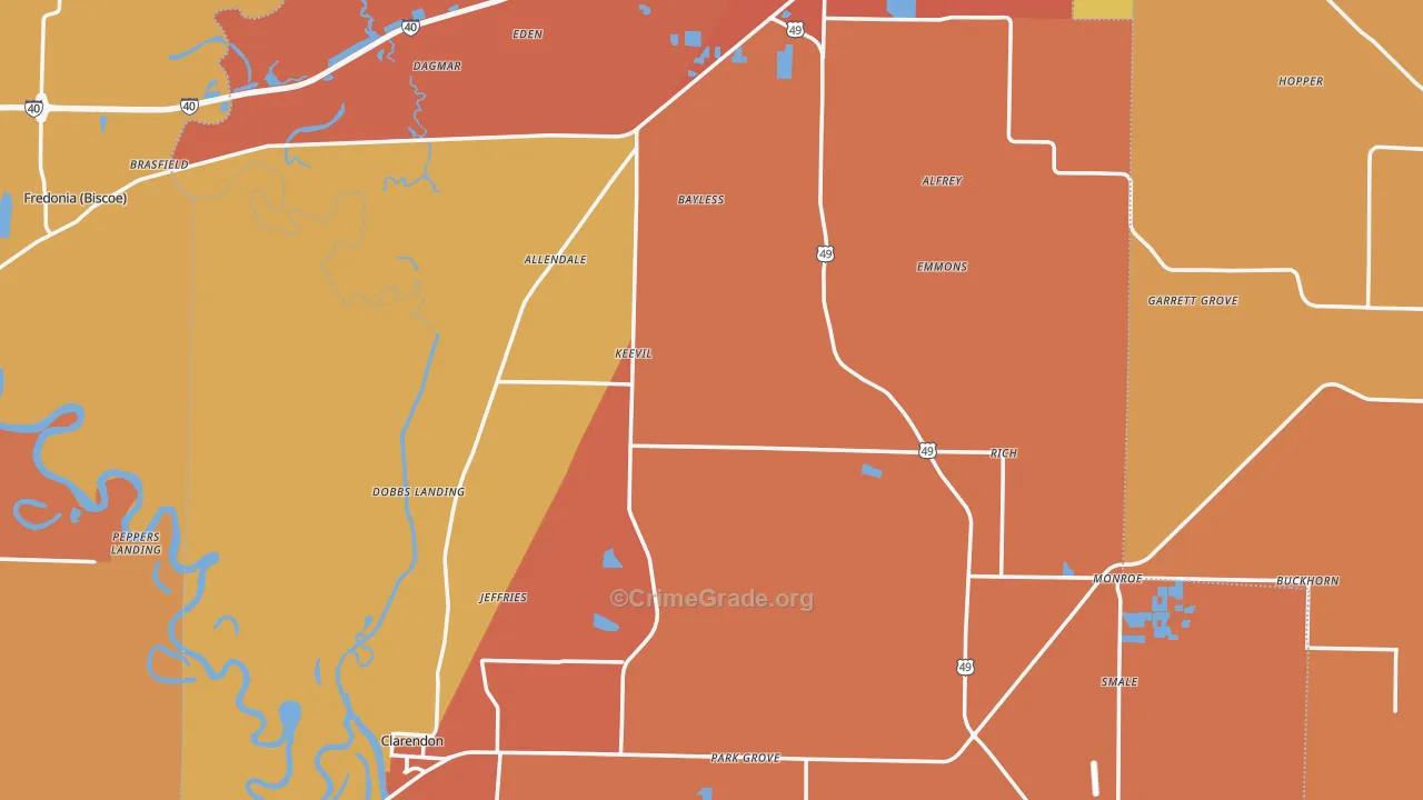 Monroe County, AR Map of Murder Rates