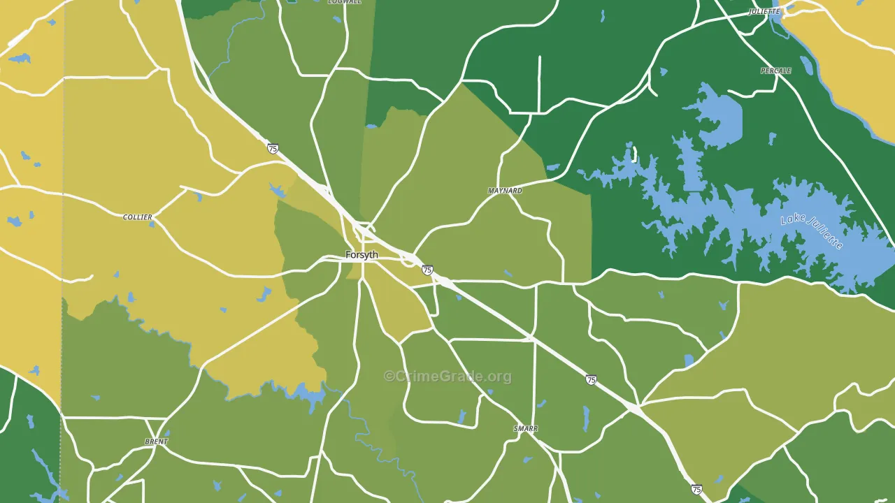 Monroe County, GA Map of Murder Rates