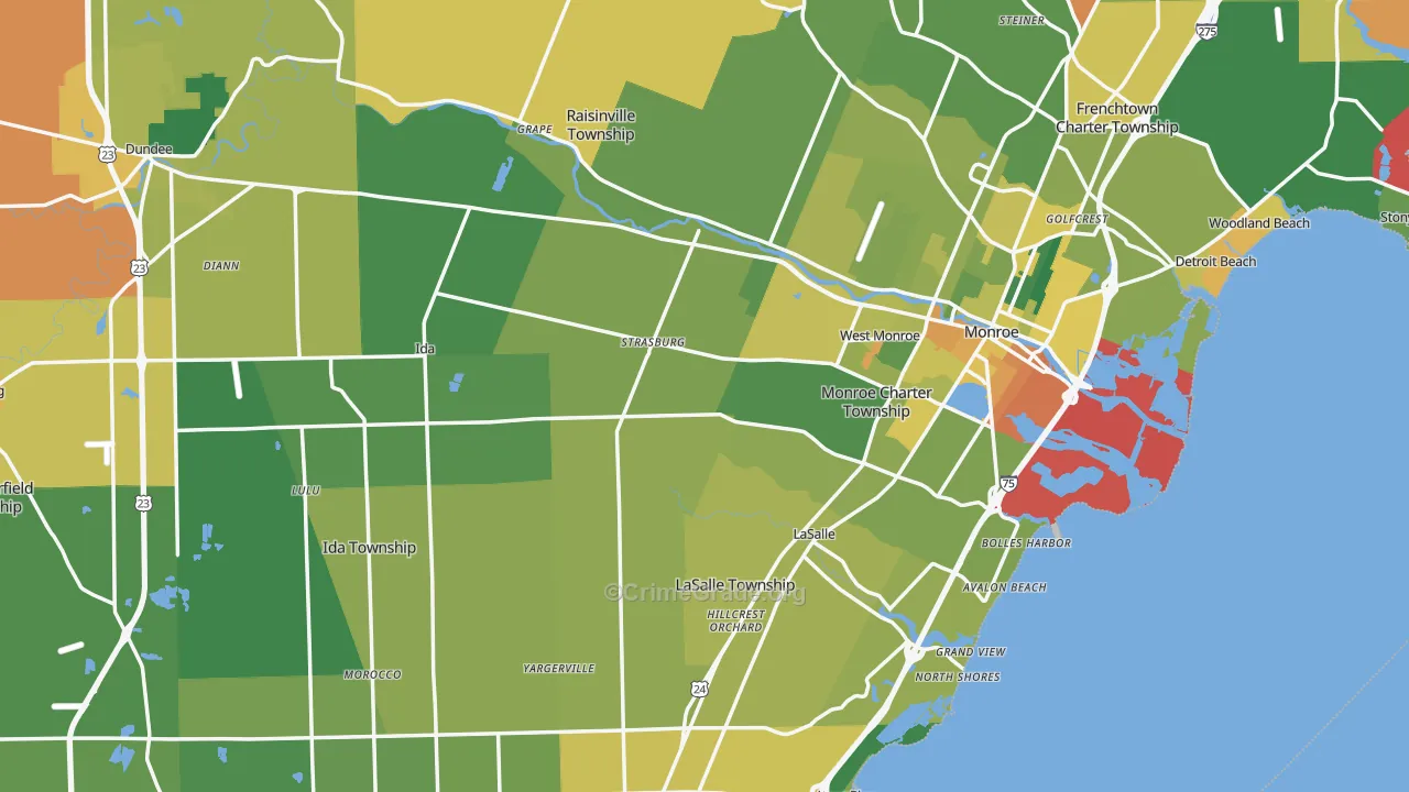Monroe County, MI Map of Murder Rates