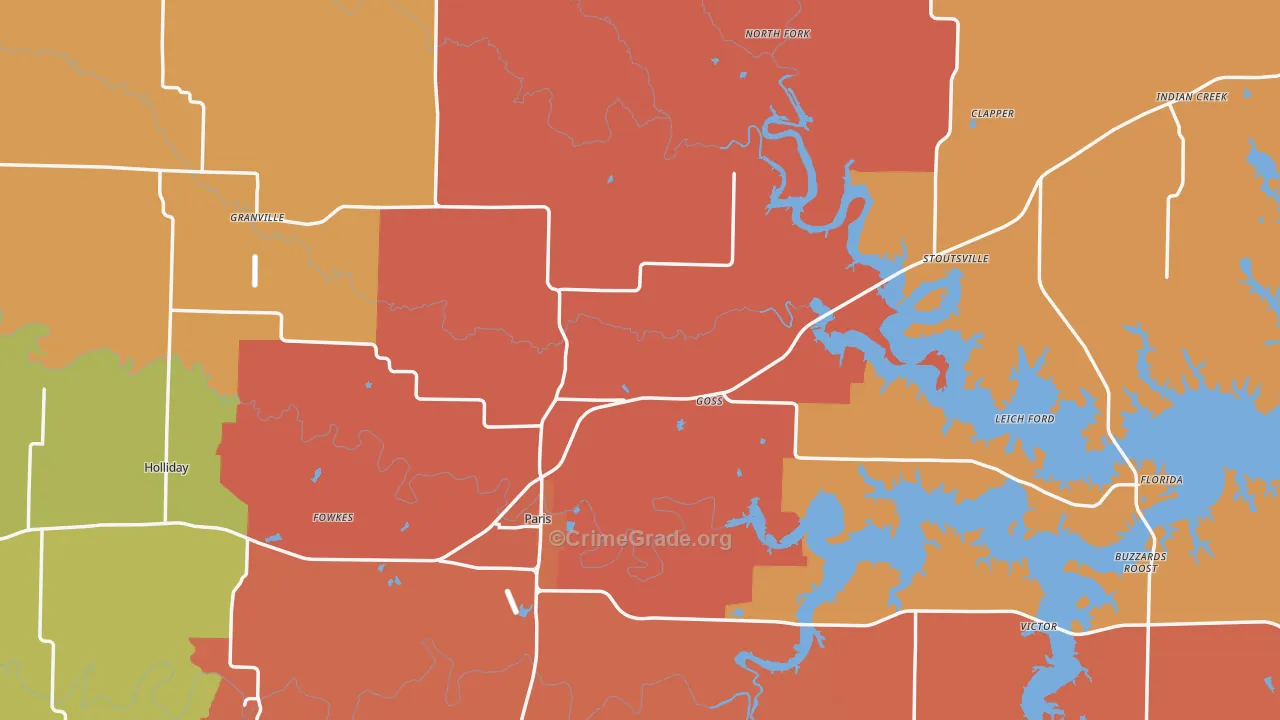 Monroe County, MO Map of Murder Rates