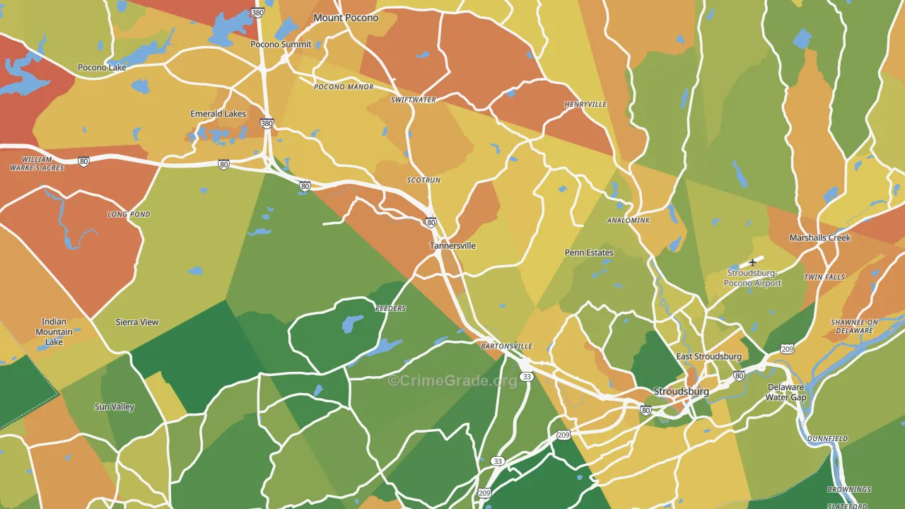 Monroe County, PA Map of Murder Rates