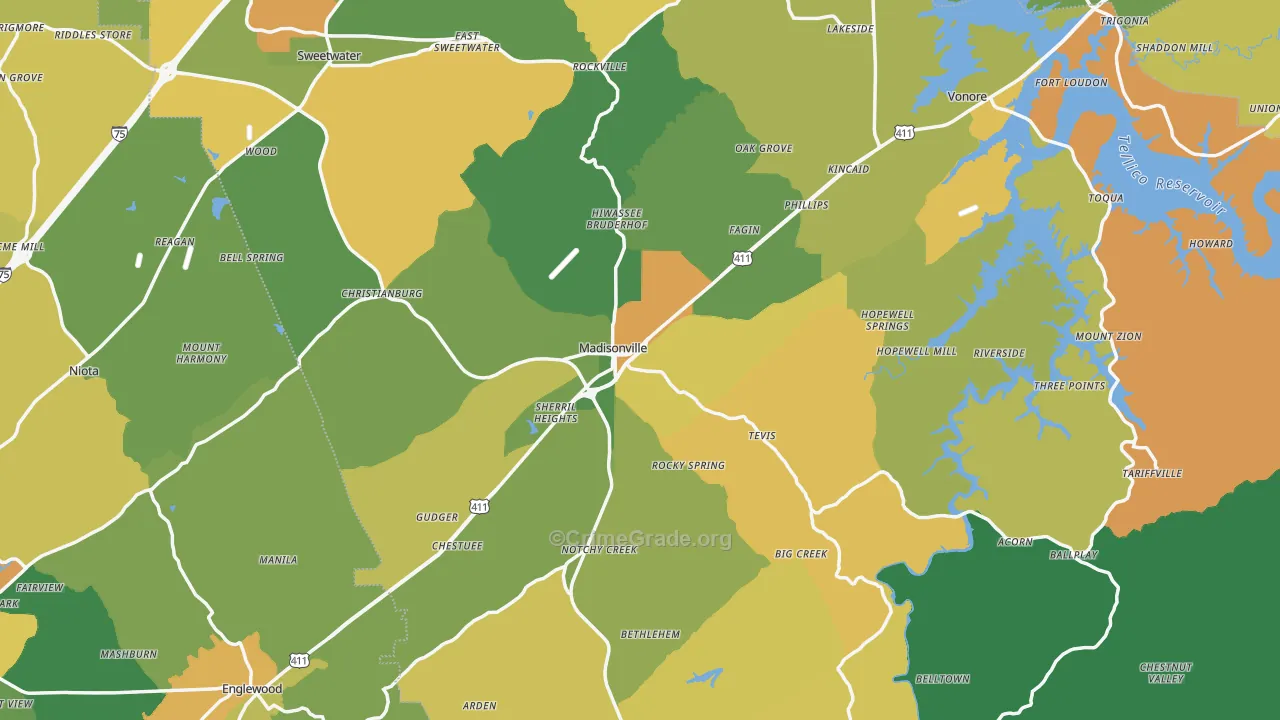 Monroe County, TN Map of Murder Rates