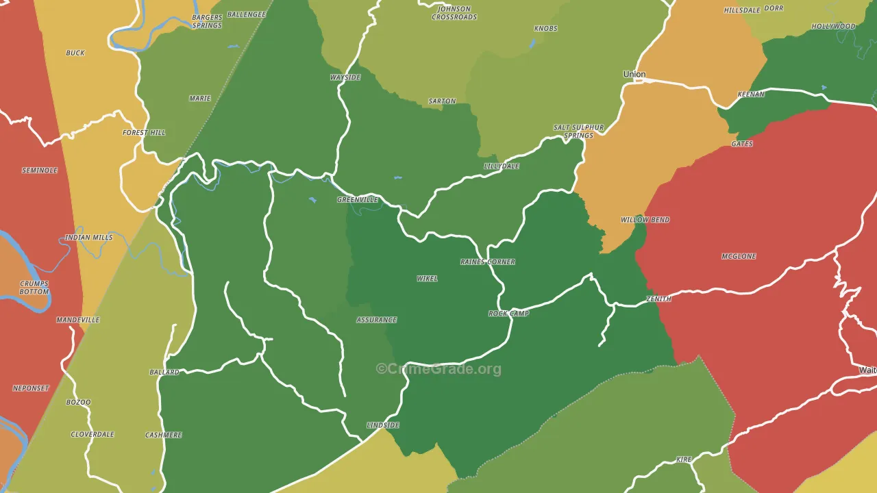 Monroe County, WV Map of Murder Rates