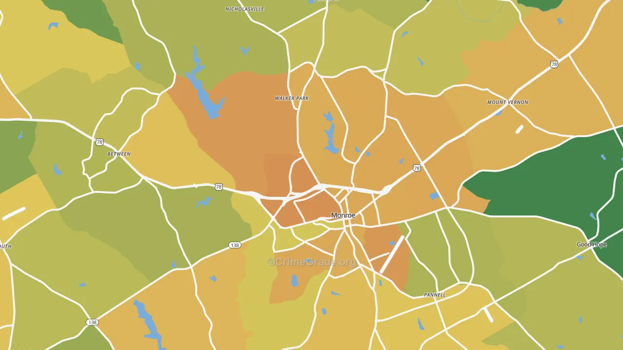 Monroe, GA Map of Murder Rates