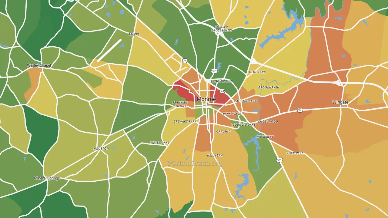 Monroe, NC Map of Murder Rates