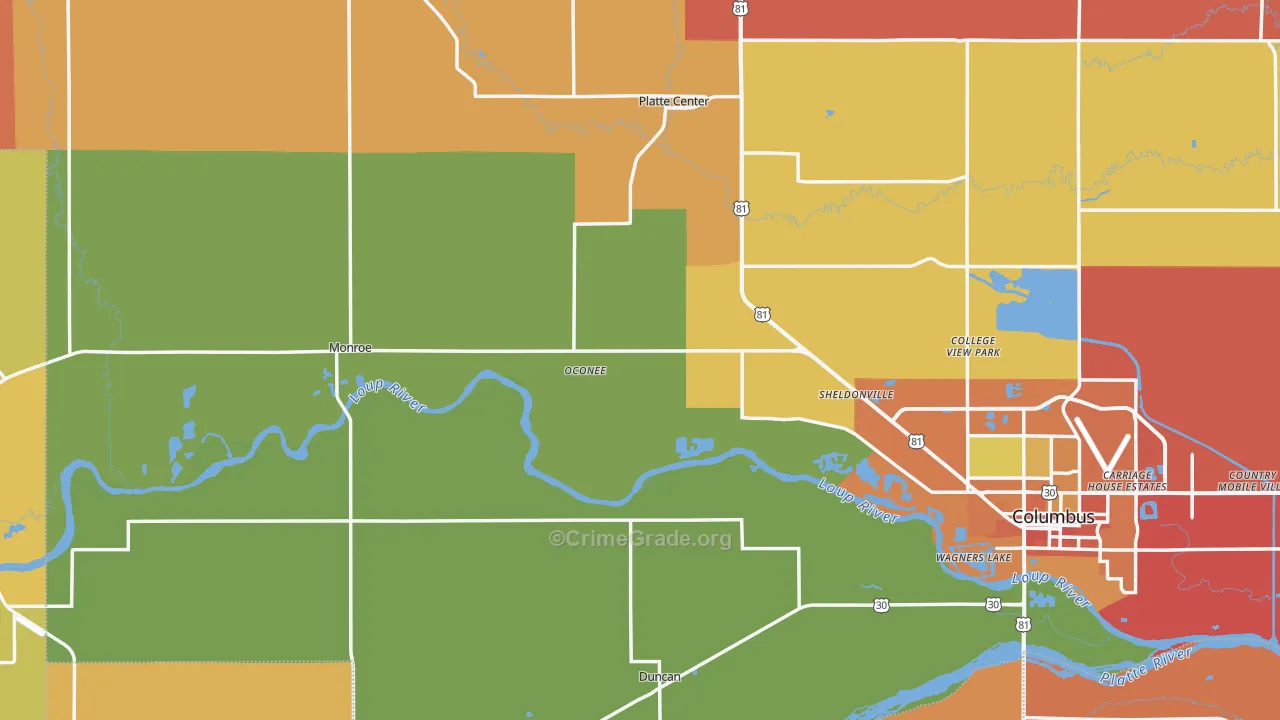 Monroe, NE Map of Murder Rates