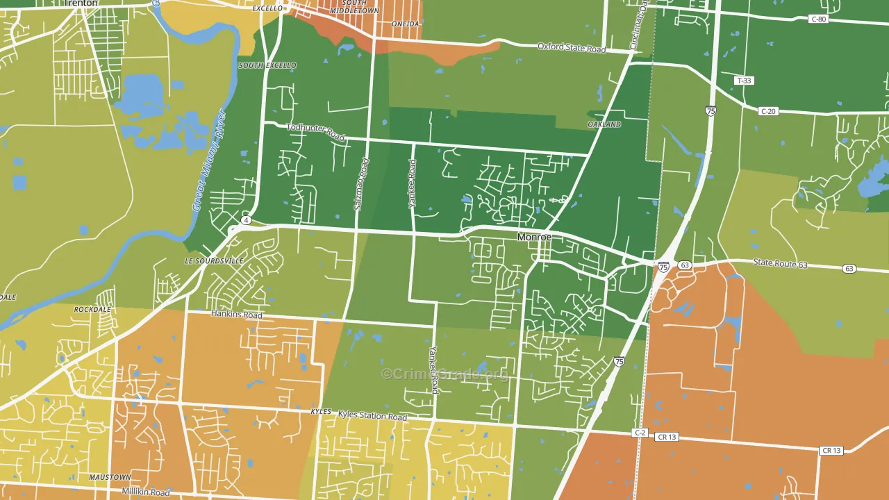 Monroe, OH Map of Murder Rates