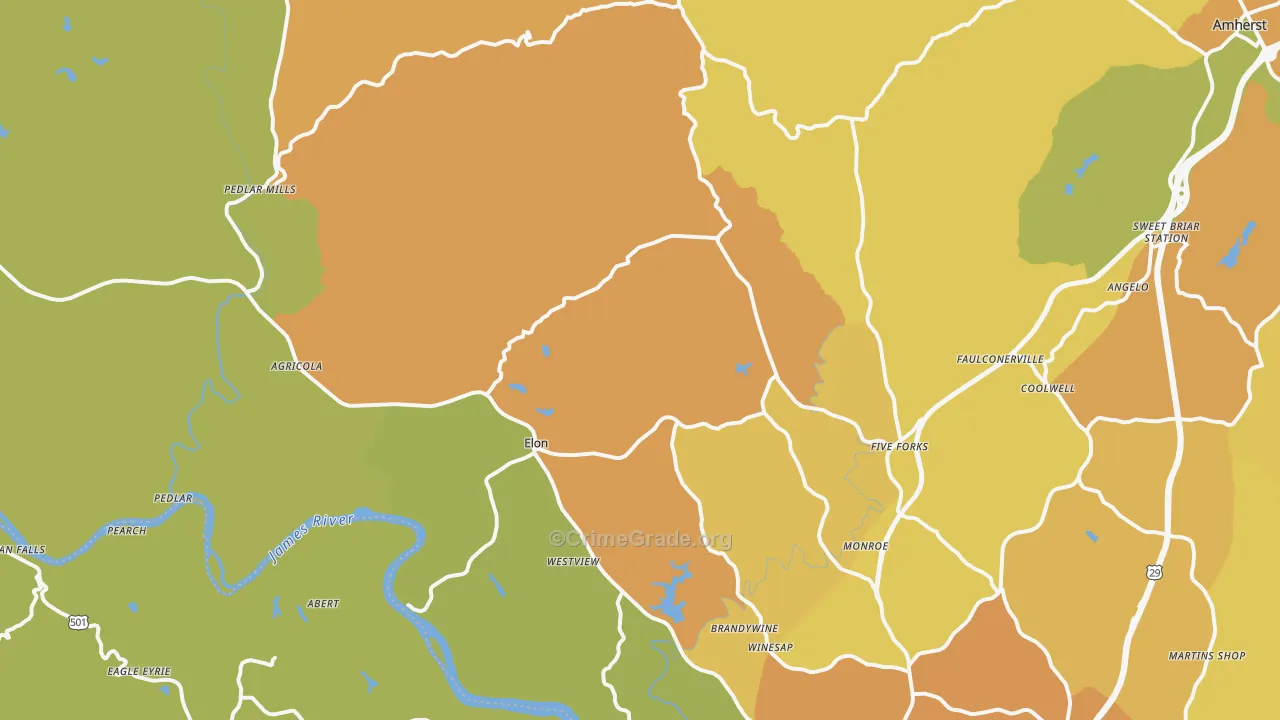Monroe, VA Map of Murder Rates