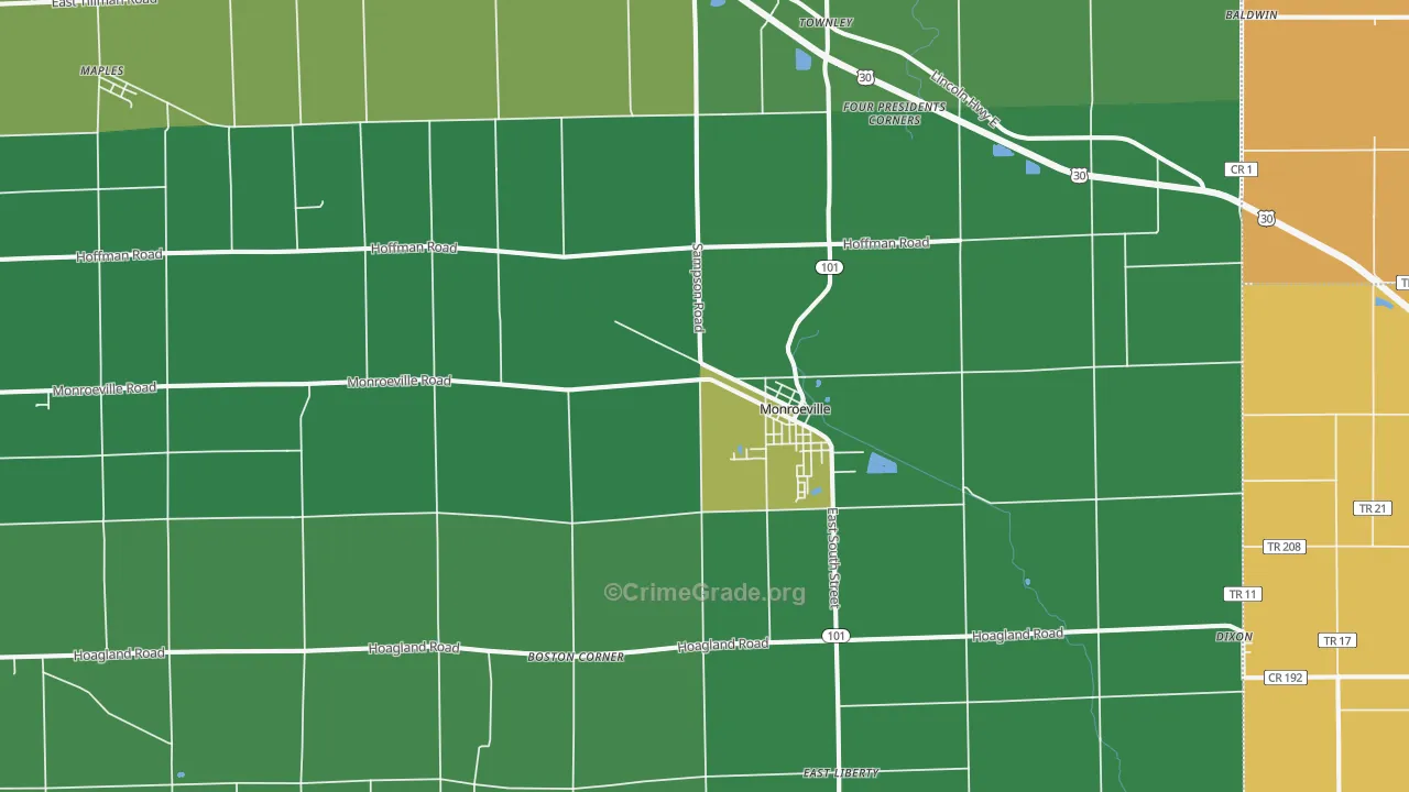 Monroeville, IN Map of Murder Rates