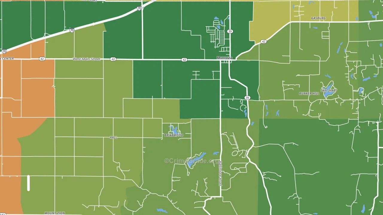 Monrovia, IN Map of Murder Rates