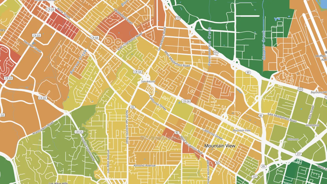 Monta Loma, Mountain View, CA Map of Murder Rates